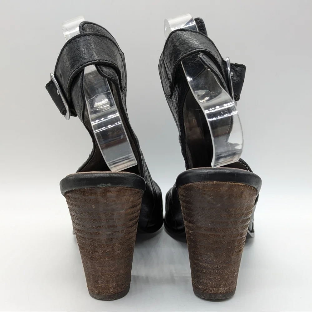 Seychelles Caravan Open Back Wedge Heel Black Leather Bootie 9